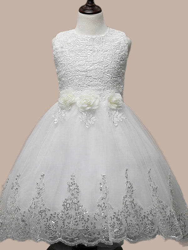 Manadlian Child Girls Sequined Strapless Long Organza Princess Girl Dress-Dbrbridal