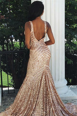 Mermaid Chic Straps V-Neck Sequins Sleeveless Prom Dresses-Dbrbridal