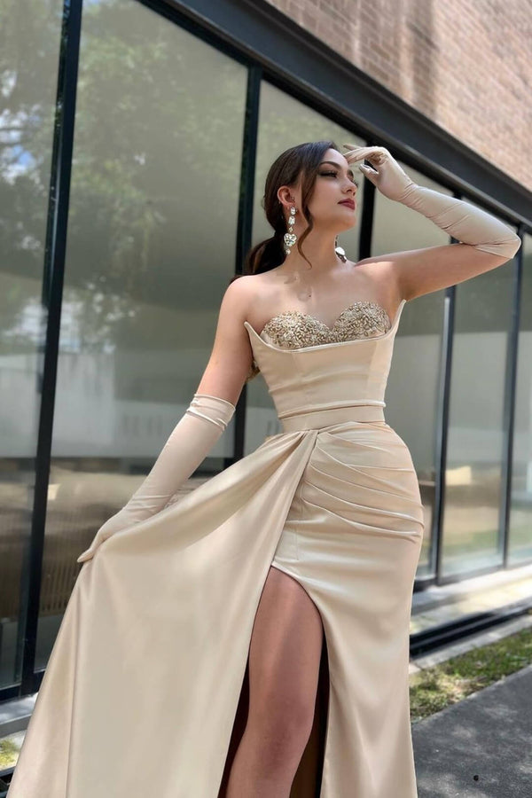 Mermaid Evening Prom Dresses with Split Sweetheart Ruffles Beads-Dbrbridal