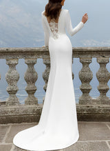 Mermaid Fitted Long Sleeves Sweep Train Wedding Dresses Split Front-Dbrbridal