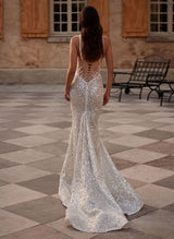 Mermaid Fitted Sleeveless Sweep Train Sequined Wedding Dress-Dbrbridal