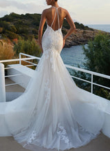 Mermaid Fitted Wedding Dresses Lace Back Hole-Dbrbridal