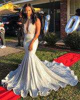 Mermaid Halter Sleeveless Floor-Length Formal Dresses-Dbrbridal