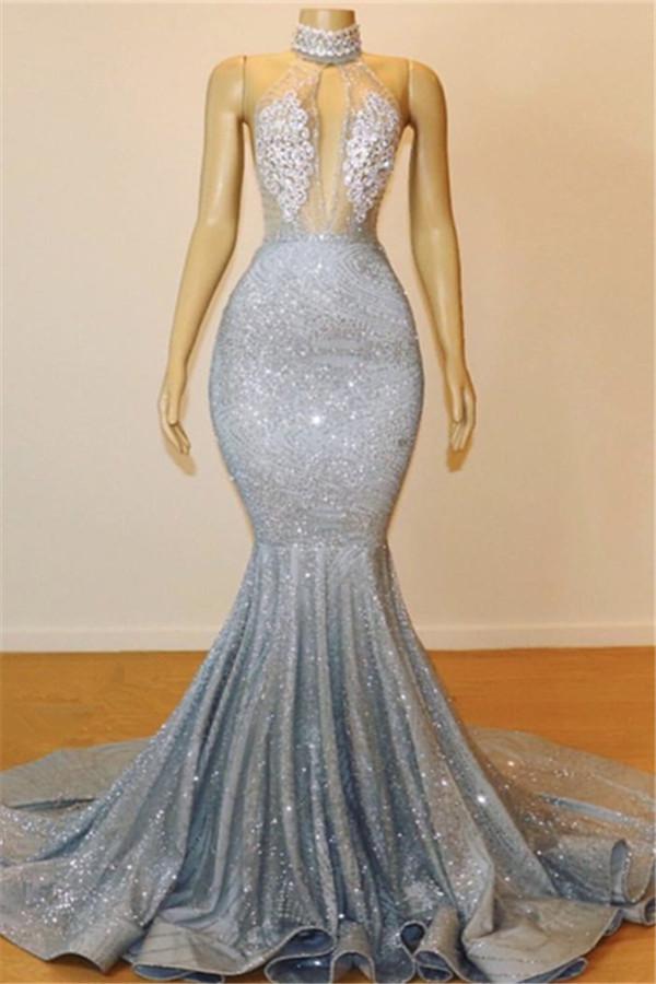 Mermaid Halter Sleeveless Floor-Length Formal Dresses-Dbrbridal