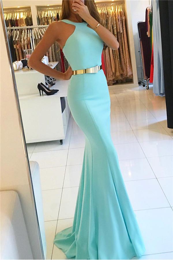 Mermaid New Arrival Halter Sleeveless Prom Dresses With Sash-Dbrbridal