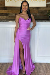 Mermaid Prom Dress: Sleeveless with Sweetheart Neckline Pleats and Split Ruffles-Dbrbridal