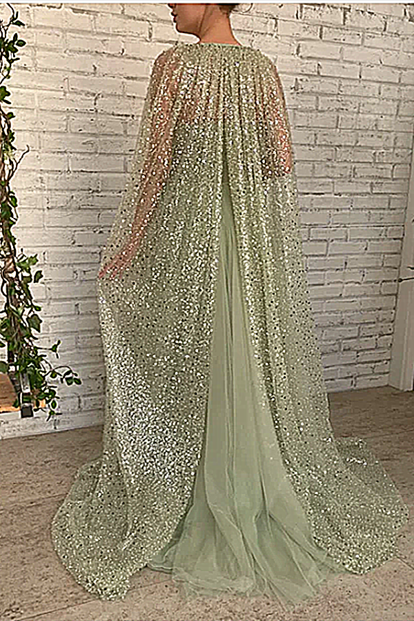 Mermaid Strapless Lace Sequins Sleeveless Long With Shawl High Split Prom Dresses-Dbrbridal