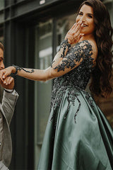 Mermaid Sweetheart Long Long Sleeve Appliques Lace With Side Train Prom Dresses-Dbrbridal
