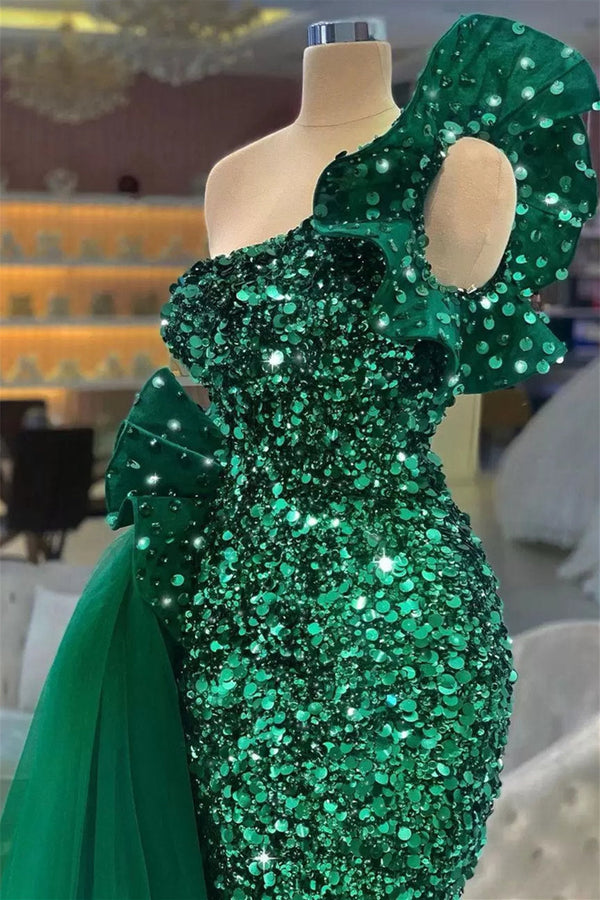 Mermaidal Lace Sequins Sleeveless Long Bowknot With Side Train Prom Dresses-Dbrbridal