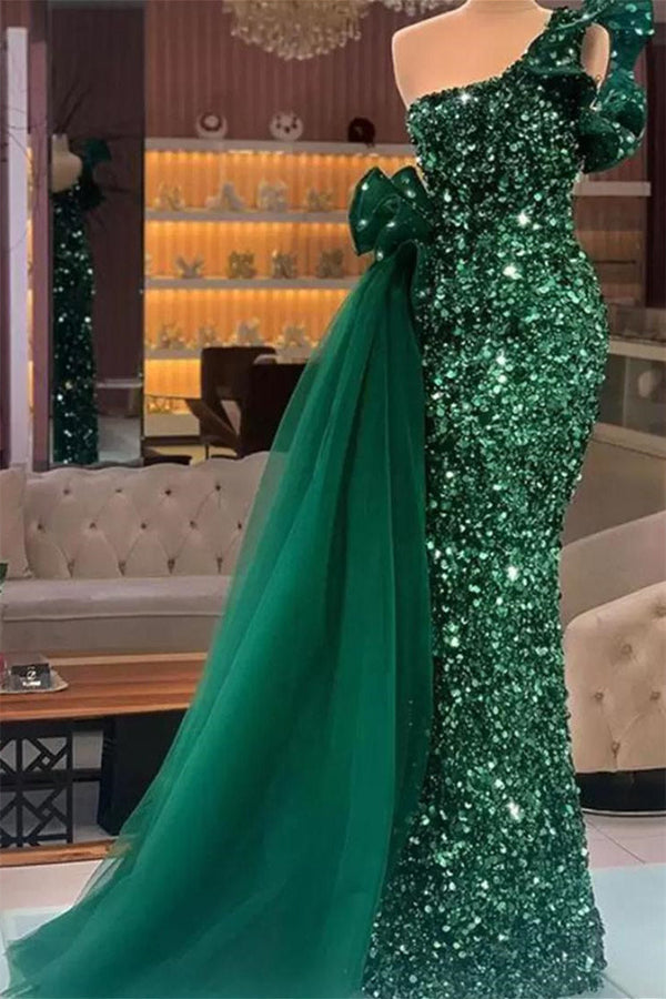 Mermaidal Lace Sequins Sleeveless Long Bowknot With Side Train Prom Dresses-Dbrbridal