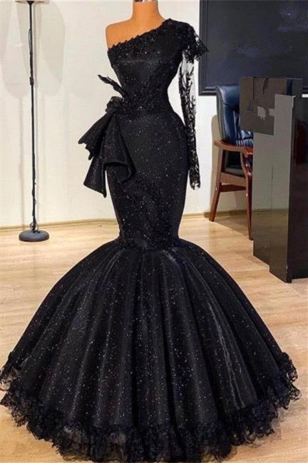 Mermaidal One Shoulder Long Bowknot Appliques Lace Prom Dresses-Dbrbridal