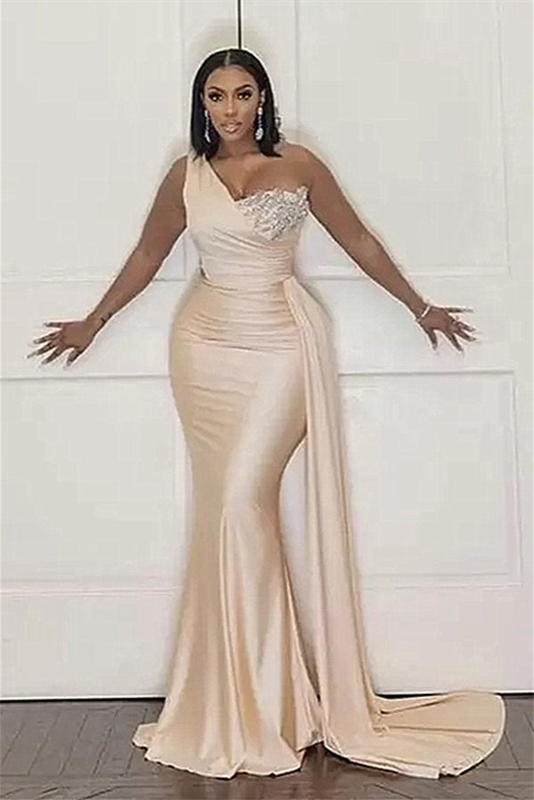 Mermaidal Sleeveless Long Open Back Applique With Side Train Prom Dresses-Dbrbridal
