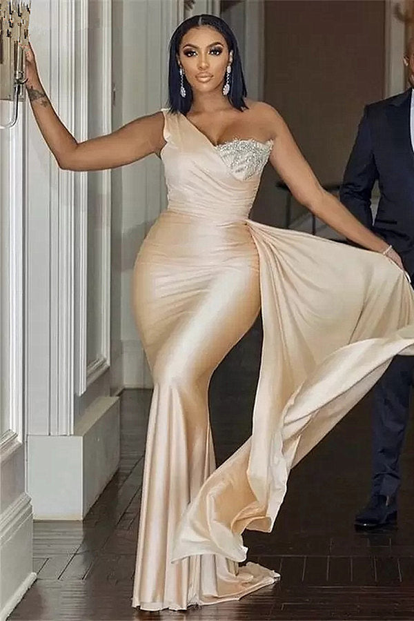 Mermaidal Sleeveless Long Open Back Applique With Side Train Prom Dresses-Dbrbridal