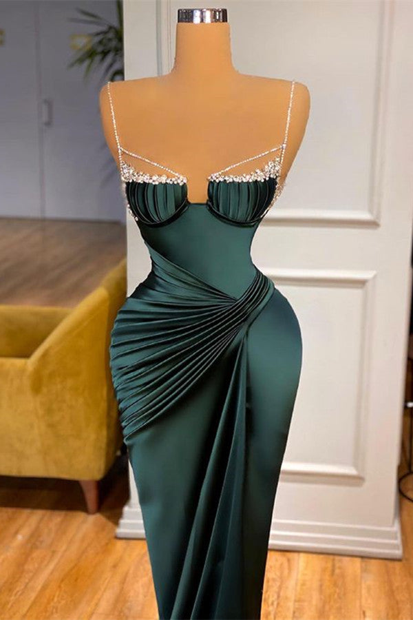 Modern Dark Green Mermaid Prom Dress With Beadings Spaghetti-Straps-Dbrbridal