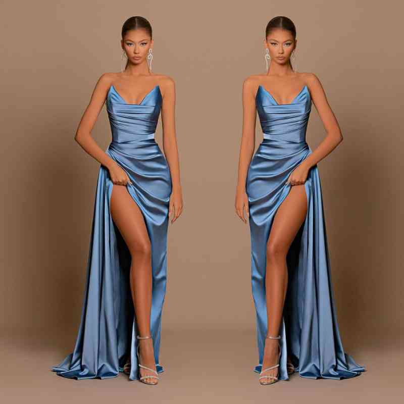 Modest Dusty Blue Sweetheart Prom Dresses Mermaid Slit Long On Sale-Dbrbridal
