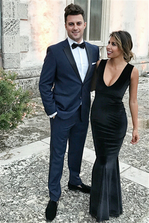 Navy Blue Prom Outfits Notch Lapel Slim Fit Men Suit – Dbrbridal