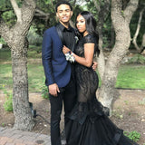 Navy Blue Two-Piece Slim Fit Prom Mens Suits with Black Silk Lapel-Dbrbridal
