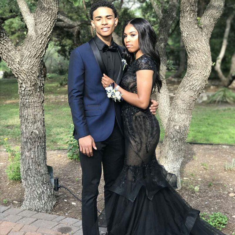 Navy Blue Two-Piece Slim Fit Prom Mens Suits with Black Silk Lapel-Dbrbridal