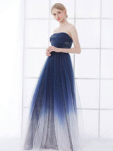 Navy Blue Wedding Dresses Strapless Sleeveless Lace Up Natural Waist Floor Length Lace Tulle Bridal Gown-Dbrbridal