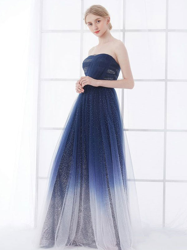 Navy Blue Wedding Dresses Strapless Sleeveless Lace Up Natural Waist Floor Length Lace Tulle Bridal Gown-Dbrbridal