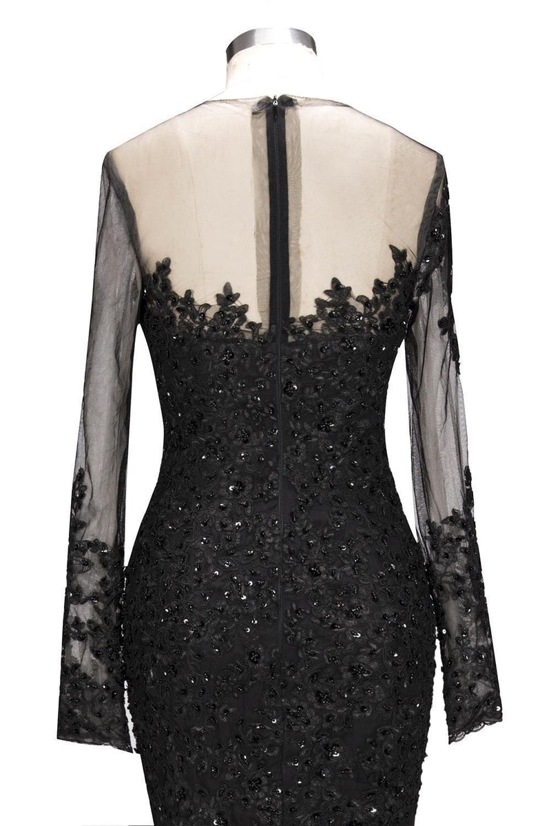 New Arrival Black Long Sleevess Lace Mermaid Prom Dress Sequins Long-Dbrbridal