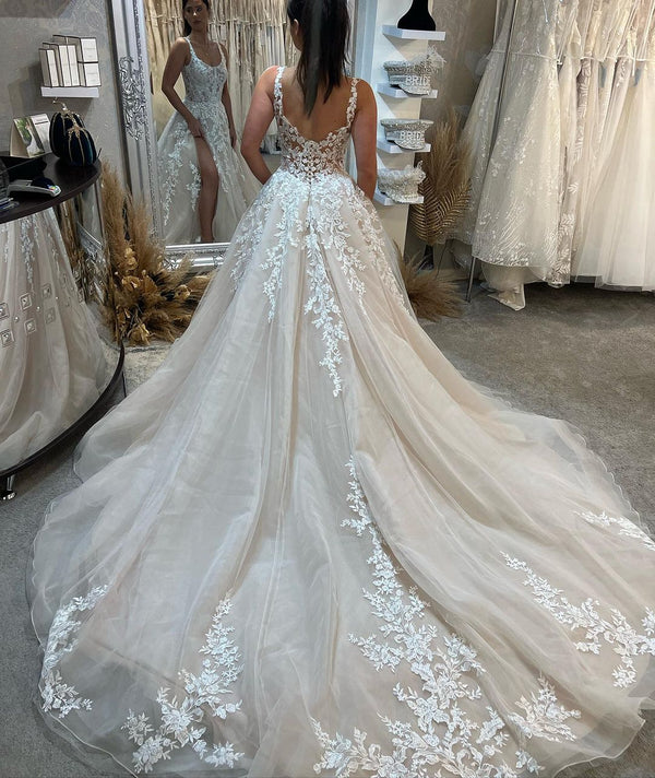 New Arrival Long Sleeveless Lace Bridal Gown Long Slit Online-Dbrbridal