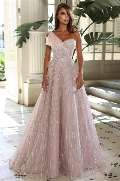 New Arrival Sweetheart Sleeveless One-Shoulder Sequins Evening Party Gowns-Dbrbridal