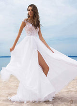 New Boho Garden Wedding Dresses Chiffon V Neck A Line Split Front Bridal Dresses For Summer Beach Wedding-Dbrbridal