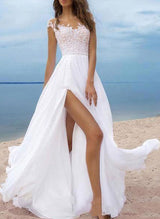 New Boho Garden Wedding Dresses Chiffon V Neck A Line Split Front Bridal Dresses For Summer Beach Wedding-Dbrbridal
