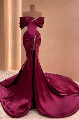 Off-shoulder Mermaid Evening Prom Dresses With Split Beaded Long-Dbrbridal