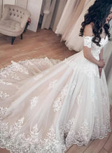 Off-The-Shoulder Ball-Gown Lace Wedding Dresses-Dbrbridal