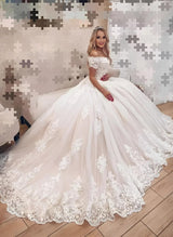 Off-The-Shoulder Ball-Gown Lace Wedding Dresses-Dbrbridal