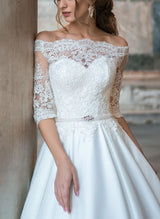 Off-The-Shoulder Ball-Gown Wedding Dresses Sleeves-Dbrbridal