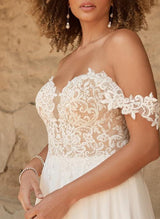 Off-The-Shoulder Boho Garden Lace Chic A-line Wedding Dresses Split Front-Dbrbridal