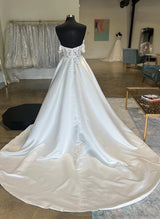 Off-The-Shoulder Elegant Sweetheart Lace Satin Wedding Dresses Split Front-Dbrbridal