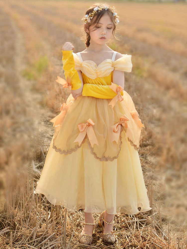 Off The Shoulder Korean Velvet Sleeveless Ankle Length A-line Pleated Formal Kids Princess Dresses-Dbrbridal