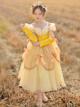 Off The Shoulder Korean Velvet Sleeveless Ankle Length A-line Pleated Formal Kids Princess Dresses-Dbrbridal