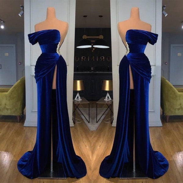 Off-the-Shoulder Mermaid Long Prom Dress With Split-Dbrbridal