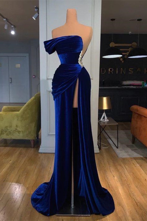 Off-the-Shoulder Mermaid Long Prom Dress With Split-Dbrbridal