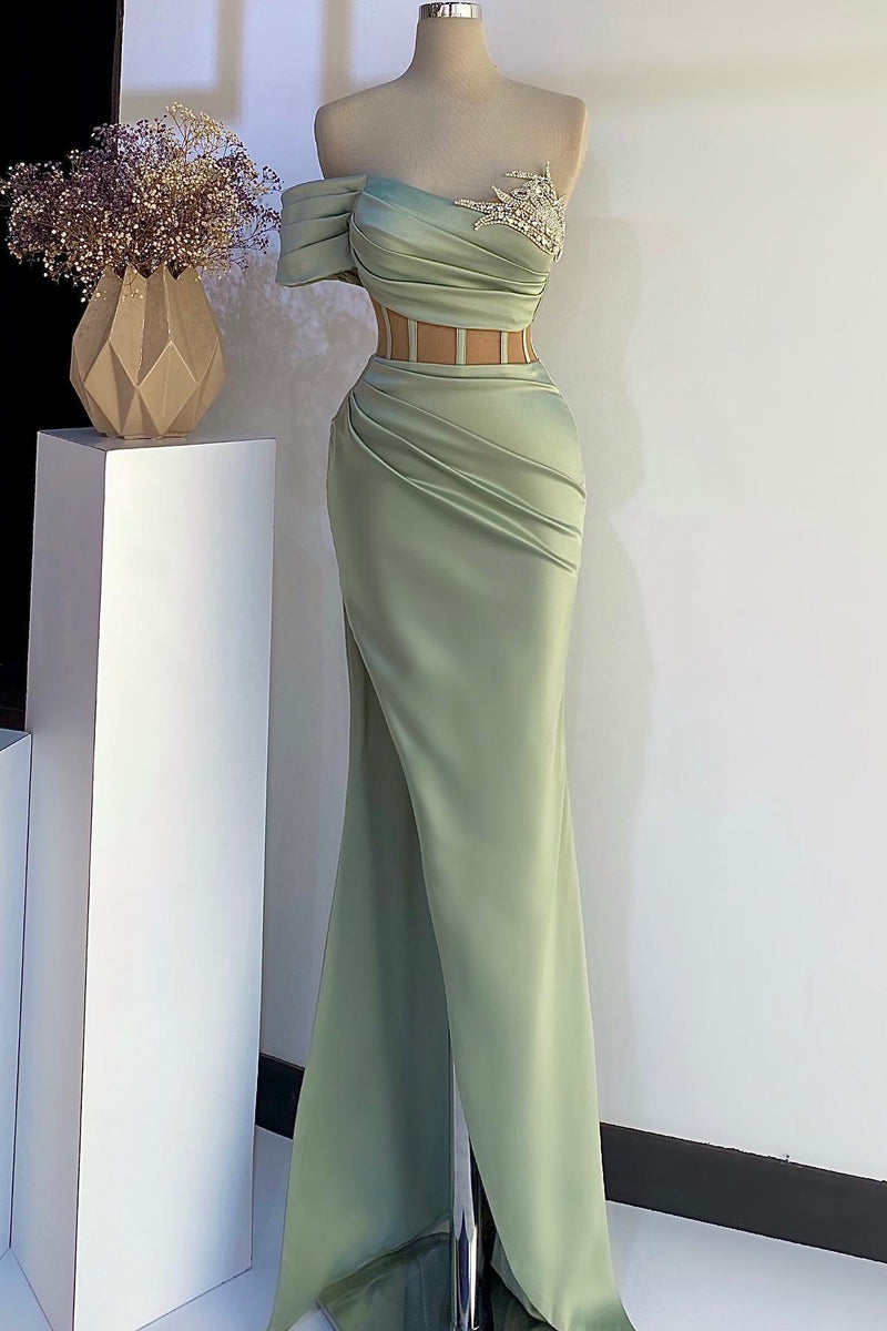 Off-the-Shoulder Mermaid Prom Dress in Dusty Sage with Beads-Dbrbridal