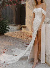 Off-The-Shoulder Sequin Wedding Dress Bow-Dbrbridal