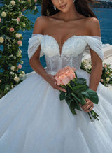 Off-The-Shoulder Sleeveless Ball-Gown Wedding Dress Sweep Train-Dbrbridal
