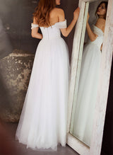 Off-The-Shoulder Sleeveless Chic A-line Floor-Length Wedding Dresses-Dbrbridal