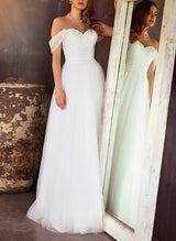 Off-The-Shoulder Sleeveless Chic A-line Floor-Length Wedding Dresses-Dbrbridal