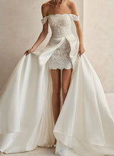 Off-The-Shoulder Sleeveless Detachable Lace Wedding Dresses-Dbrbridal