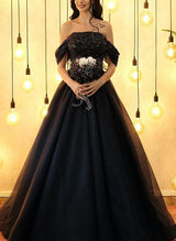 Off-The-Shoulder Sleeveless Sequined Ball-Gown Wedding Dresses-Dbrbridal