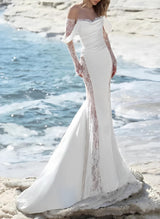 Off-The-Shoulder Sleeveless Sweep Train Wedding Dresses Lace-Dbrbridal