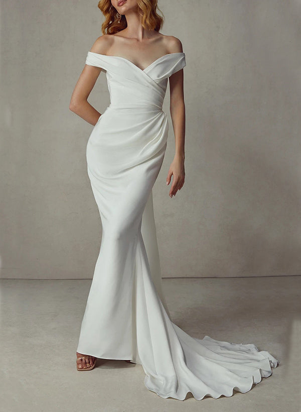 Sweeping Train Off-The-Shoulder Sleeveless Sweep Train Wedding Dresses Mermaid Fitted ...