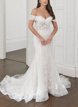 Off-The-Shoulder Sleeveless Tulle Wedding Dresses Mermaid Fitted-Dbrbridal