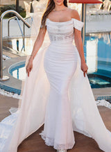 Off-The-Shoulder Sleeveless Wedding Dress Sequins-Dbrbridal